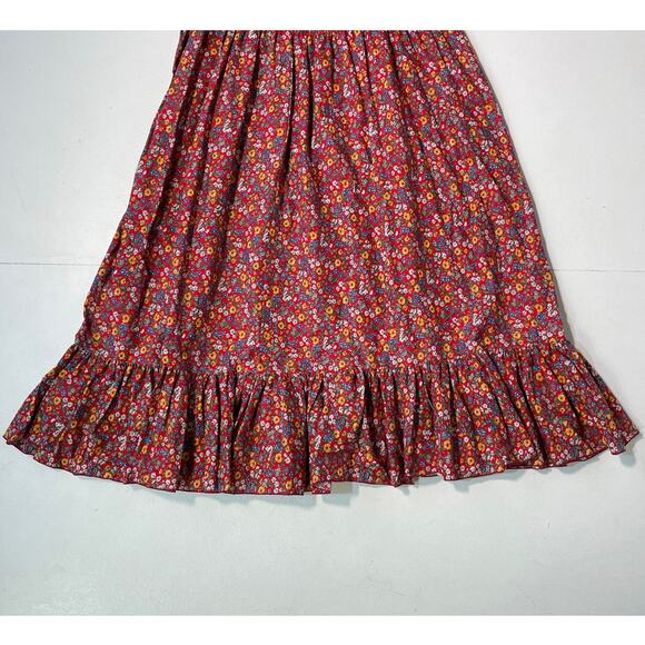 Vintage 80's Red Floral Shirred Cottagecore Dress / Sz XL Plus Handmade Prairie - Picture 3 of 8